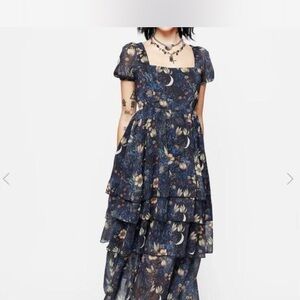 Disturbia Blue and Pink Asymmetrical Ruffled Maxi Dress